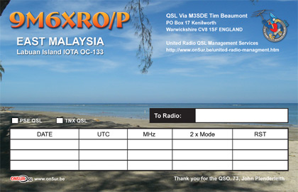 9M6XRO portable QSL